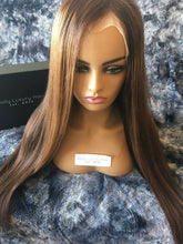 Load image into Gallery viewer, Luxury Dark and Light Brown Balayage Highlight Blonde 100% Human Hair Swiss 13x4 Lace Front Wig U-Part, 360 or Full Lace Upgrade Available
