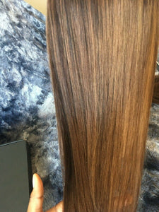 Luxury Dark and Light Brown Balayage Highlight Blonde 100% Human Hair Swiss 13x4 Lace Front Wig U-Part, 360 or Full Lace Upgrade Available