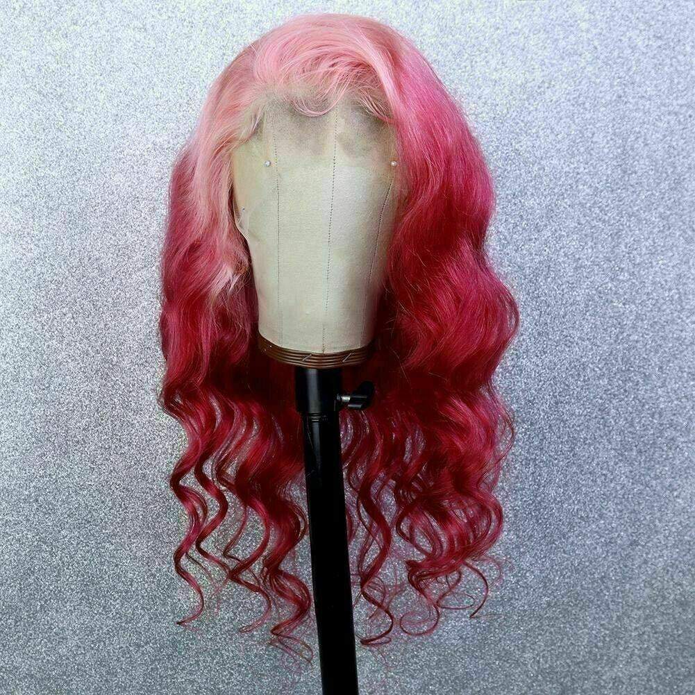 Celebrity fuchsia pink lace front human wig 20 Inch Ombre Fuchsia Pink Wig: Human Hair Blend Lace Front  main image 2