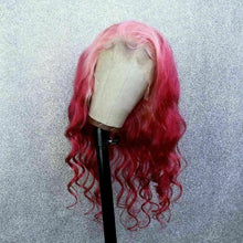 Load image into Gallery viewer, Luxury Remy Baby Pink Fuchsia 100% Human Hair Swiss 13x4 Lace Front Glueless Wig Ombre Wavy Colouful U-Part or Full Lace Upgrade Available
