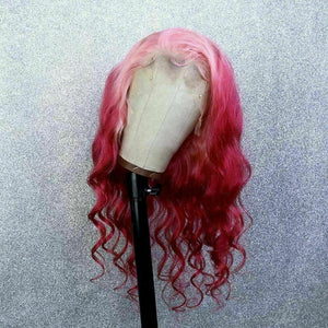 Luxury Remy Baby Pink Fuchsia 100% Human Hair Swiss 13x4 Lace Front Glueless Wig Ombre Wavy Colouful U-Part or Full Lace Upgrade Available