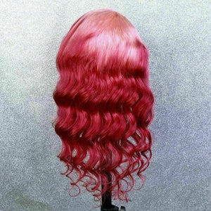 Luxury Remy Baby Pink Fuchsia 100% Human Hair Swiss 13x4 Lace Front Glueless Wig Ombre Wavy Colouful U-Part or Full Lace Upgrade Available