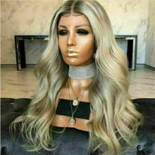 Load image into Gallery viewer, Luxury Dirty Blonde Balayage Highlight 100% Human Hair Swiss 13x4 Lace Front Glueless Wig Brown Roots U-Part, 360 or Full Lace Upgrade Available
