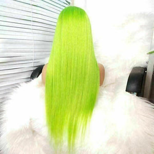 Luxury Remy Neon Green 100% Human Hair Swiss 13x4 Lace Front Glueless Wig Cosplay Colouful U-Part, 360 or Full Lace Upgrade Available