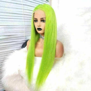 Luxury Remy Neon Green 100% Human Hair Swiss 13x4 Lace Front Glueless Wig Cosplay Colouful U-Part, 360 or Full Lace Upgrade Available