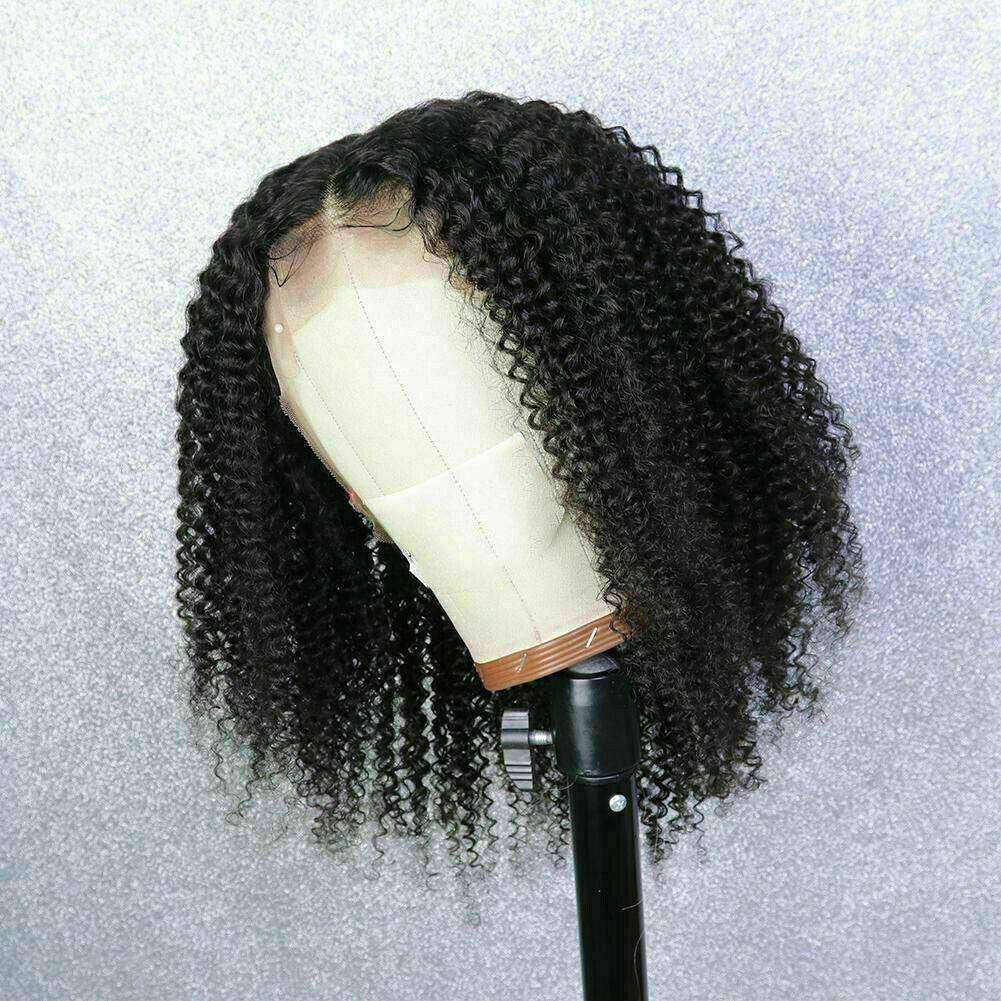 Luxury Remy Kinky Curly Black 100% Human Hair Swiss 13x4 Lace Front Glueless Wig #1B U-Part, 360 or Full Lace Upgrade Available