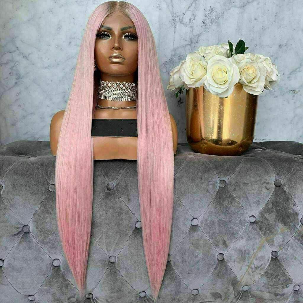 Luxury Remy Light Baby Pink 100% Human Hair Swiss 13x4 Lace Front Glueless Wig Ombre Colouful U-Part or Full Lace Upgrade Available