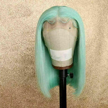 Load image into Gallery viewer, Luxury Mint Green Bob 100% Human Hair Swiss 13x4 Lace Front Glueless Wig Blunt Cut Colouful U-Part, 360 or Full Lace Upgrade Available
