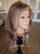 Load image into Gallery viewer, Luxury Chestnut Medium Brown Blonde Balayage Highlight 100% Human Hair Swiss 13x4 Lace Front Wig U-Part, 360 or Full Lace Upgrade Available
