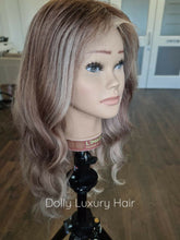 Load image into Gallery viewer, Luxury Chestnut Medium Brown Blonde Balayage Highlight 100% Human Hair Swiss 13x4 Lace Front Wig U-Part, 360 or Full Lace Upgrade Available
