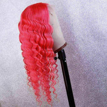 Load image into Gallery viewer, Luxury Remy Hot Pink Curly 100% Human Hair Swiss 13x4 Lace Front Glueless Wig Straight Fuchsia Colouful U-Part or Full Lace Upgrade Available
