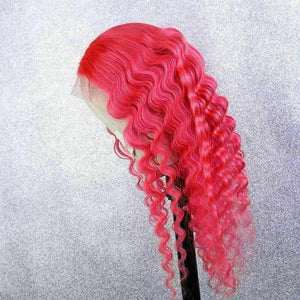 Luxury Remy Hot Pink Curly 100% Human Hair Swiss 13x4 Lace Front Glueless Wig Straight Fuchsia Colouful U-Part or Full Lace Upgrade Available