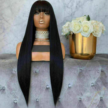 Load image into Gallery viewer, Luxury Remy Fringe Bangs #1B Natural Black Black 100% Human Hair Swiss 13x4 Lace Front Glueless Wig U-Part, 360 or Full Lace Upgrade Available
