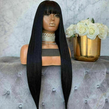 Load image into Gallery viewer, Luxury Remy Fringe Bangs #1B Natural Black Black 100% Human Hair Swiss 13x4 Lace Front Glueless Wig U-Part, 360 or Full Lace Upgrade Available
