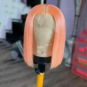 Luxury Brazilian Coral Peach Pink Bob 100% Human Hair Swiss 13x4 Lace Front Glueless Wig Orange Colouful U-Part or Full Lace Upgrade Available