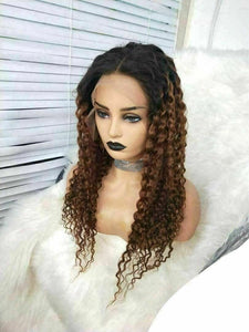 Luxury Remy Curly Ombre Ash Brown 100% Human Hair Swiss 13x4 Lace Front Glueless Wig Auburn U-Part, 360 or Full Lace Upgrade Available