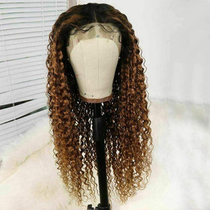 Luxury Curly Ash Honey Golden Brown Blonde 100% Human Hair Swiss 13x4 Lace Front Glueless Wig U-Part, 360 or Full Lace Upgrade Available