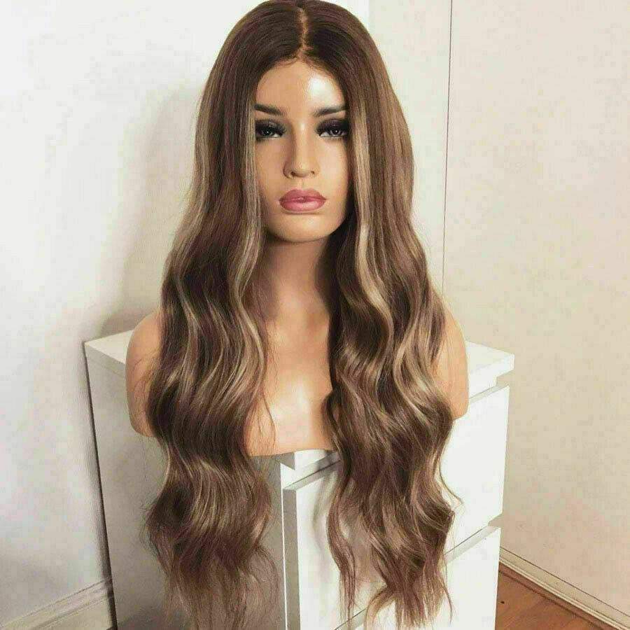 Luxury Remy Medium Brown Streak Straight 100% Human Hair Swiss 13x4 Lace Front Glueless Wig U-Part, 360 or Full Lace Upgrade Available