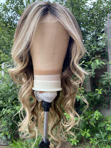 Luxury Balayage Highlight Brown Ash Blonde 100% Human Hair Swiss 13x4 Lace Front Glueless Wig  U-Part, 360 or Full Lace Upgrade Available