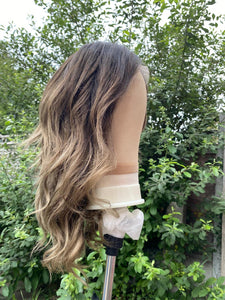 Luxury Balayage Highlight Dark Brown Ash Blonde 100% Human Hair Swiss 13x4 Lace Front Glueless Wig  U-Part or Full Lace Upgrade Available