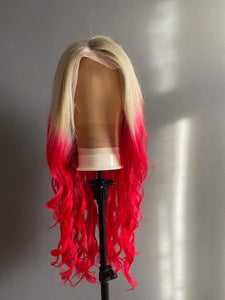Luxury Ice Blonde Hot Pink Ombre 100% Human Hair Swiss 13x4 Lace Front Glueless Wig Fuchsia Colouful U-Part or Full Lace Upgrade Available