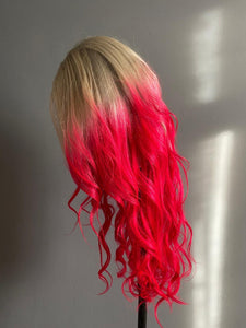 Luxury Ice Blonde Hot Pink Ombre 100% Human Hair Swiss 13x4 Lace Front Glueless Wig Fuchsia Colouful U-Part or Full Lace Upgrade Available