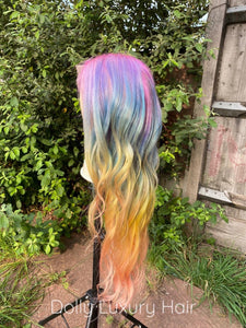 Luxury Lace Rainbow Orange Purple Green Blue Neon Bright Cosplay 100% Human Hair Swiss 13x4 Lace Front Glueless Wig Colouful