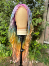 Load image into Gallery viewer, Luxury Lace Rainbow Orange Purple Green Blue Neon Bright Cosplay 100% Human Hair Swiss 13x4 Lace Front Glueless Wig Colouful
