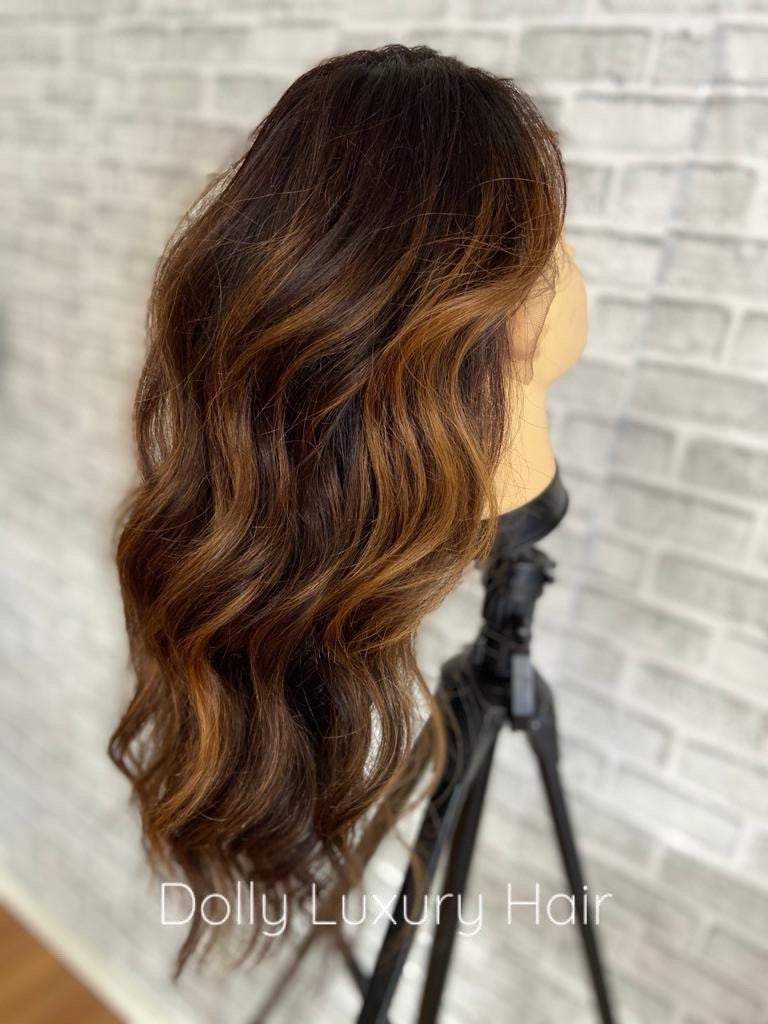 SIENNA | Luxe Chocolate Brown Balayage Human Hair Swiss 13x4 Lace Front Wig  Bleached Knots Transparent Lace Full Lace Upgrade Available