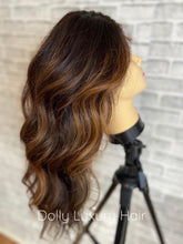 Load image into Gallery viewer, SIENNA | Luxe Chocolate Brown Balayage Human Hair Swiss 13x4 Lace Front Wig  Bleached Knots Transparent Lace Full Lace Upgrade Available
