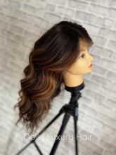 Load image into Gallery viewer, SIENNA | Luxe Chocolate Brown Balayage Human Hair Swiss 13x4 Lace Front Wig  Bleached Knots Transparent Lace Full Lace Upgrade Available
