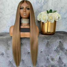 Load image into Gallery viewer, Luxury Golden Brown Ombre Blonde Straight 100% Human Hair Swiss 13x4 Lace Front Glueless Wig U-Part, 360 or Full Lace Upgrade Available
