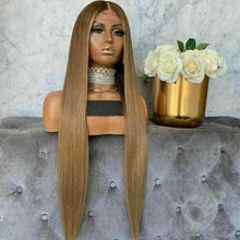 Load image into Gallery viewer, Luxury Golden Brown Ombre Blonde Straight 100% Human Hair Swiss 13x4 Lace Front Glueless Wig U-Part, 360 or Full Lace Upgrade Available
