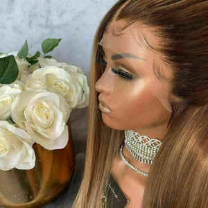 Luxury Golden Brown Ombre Blonde Straight 100% Human Hair Swiss 13x4 Lace Front Glueless Wig U-Part, 360 or Full Lace Upgrade Available