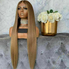 Load image into Gallery viewer, Luxury Golden Brown Ombre Blonde Straight 100% Human Hair Swiss 13x4 Lace Front Glueless Wig U-Part, 360 or Full Lace Upgrade Available
