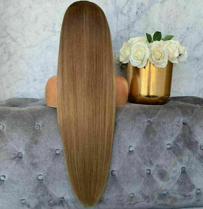 Luxury Golden Brown Ombre Blonde Straight 100% Human Hair Swiss 13x4 Lace Front Glueless Wig U-Part, 360 or Full Lace Upgrade Available