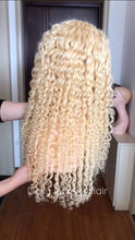 Load image into Gallery viewer, Luxury 30” 32” 34” 36” 38” 40” inches Platinum Bleach Blonde #613 Virgin Human Hair Swiss 13x4 Lace Front Glueless Wig Kinky Curly Long
