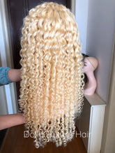 Load image into Gallery viewer, Luxury 30” 32” 34” 36” 38” 40” inches Platinum Bleach Blonde #613 Virgin Human Hair Swiss 13x4 Lace Front Glueless Wig Kinky Curly Long
