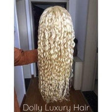 Load image into Gallery viewer, Luxury 30” 32” 34” 36” 38” 40” inches Swiss 13x4 Lace Front Glueless Wig Platinum Bleach Blonde #613 Virgin Human Hair Human Water Wave Long
