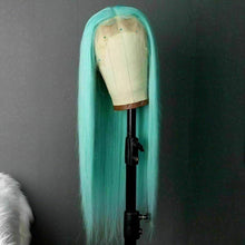 Load image into Gallery viewer, Luxury Remy Light Blue 100% Human Hair Swiss 13x4 Lace Front Glueless Wig Ombre Green Turquoise Colouful U-Part or Full Lace Upgrade Available
