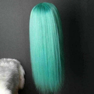 Luxury Remy Light Blue 100% Human Hair Swiss 13x4 Lace Front Glueless Wig Ombre Green Turquoise Colouful U-Part or Full Lace Upgrade Available