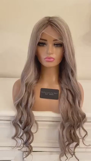 READY TO SHIP 30” 180% Full Lace Ash Blonde  Balayage Highlighted Human Hair Wig