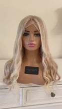 Load and play video in Gallery viewer, READY TO SHIP 20” 150% Full Lace Light Ash Blonde Balayage Highlighted Human Hair Wig
