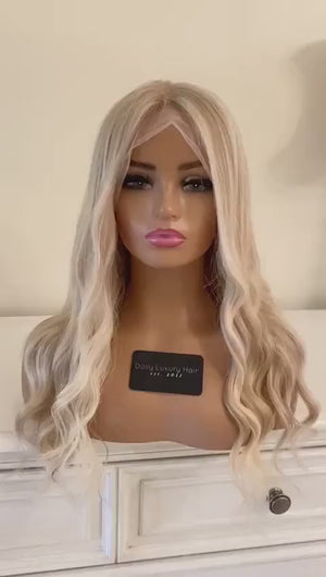 READY TO SHIP 20” 150% Full Lace Light Ash Blonde Balayage Highlighted Human Hair Wig