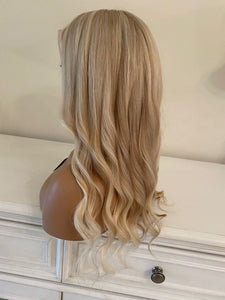 READY TO SHIP 20” 150% Full Lace Light Ash Blonde Balayage Highlighted Human Hair Wig