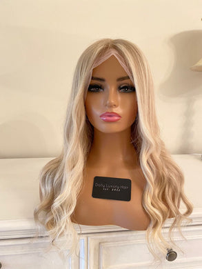 READY TO SHIP 20” 150% Full Lace Light Ash Blonde Balayage Highlighted Human Hair Wig