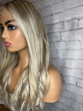 Load image into Gallery viewer, READY TO SHIP 18” 180% 360 Lace Ash Blonde Balayage Highlighted Bleached Knots Human Hair Wig
