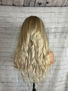 READY TO SHIP 18” 180% 360 Lace Ash Blonde Balayage Highlighted Bleached Knots Human Hair Wig