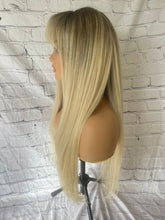 Load image into Gallery viewer, READY TO SHIP 24” 180% Full Lace Ash Blonde Light Golden Balayage Highlighted Human Hair Wig Full Fringe Bangs Layers
