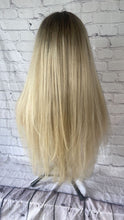 Load image into Gallery viewer, READY TO SHIP 24” 180% Full Lace Ash Blonde Light Golden Balayage Highlighted Human Hair Wig Full Fringe Bangs Layers
